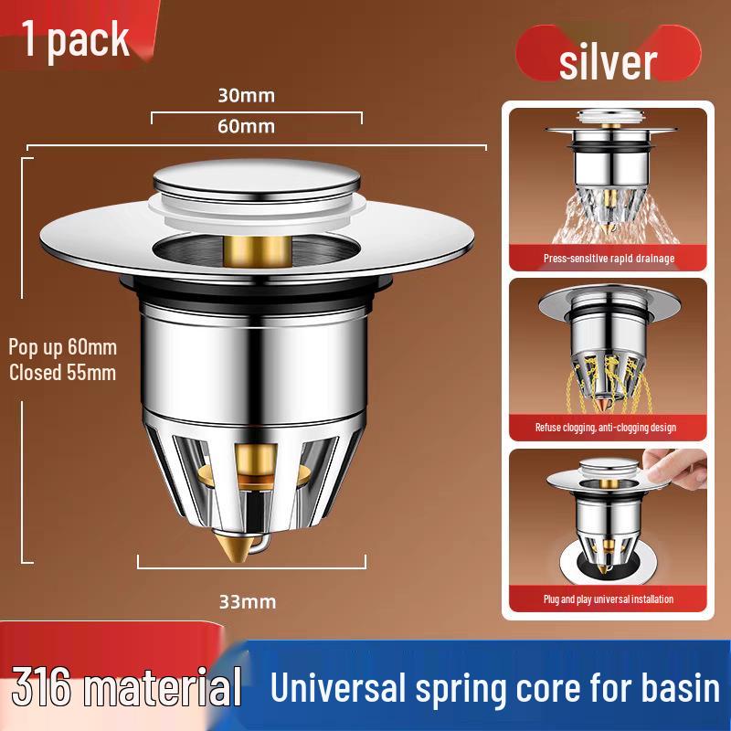 Stainless Steel Push-Type Leak Stopper & Deodorant Sink Drainer
Stainless Steel Push-Type Leak Stopper & Deodorant Sink Drainer