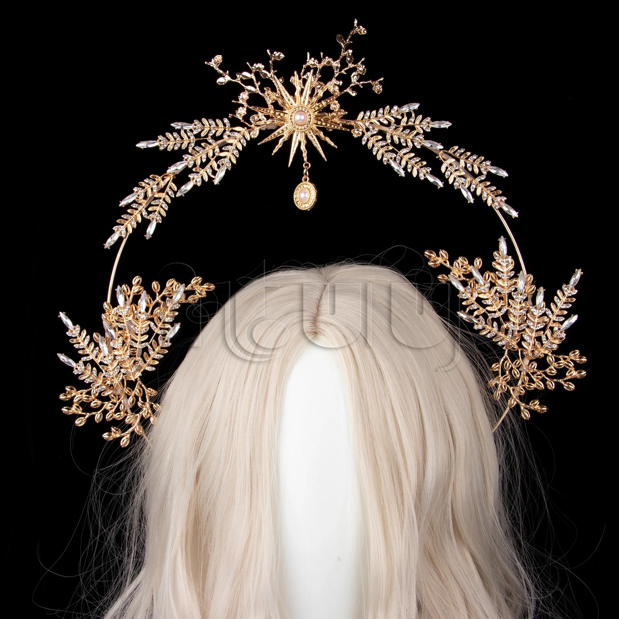 Handmade Lolita Sun Goddess KC Halo Crown Wedding Bride Baroque Pearl Gilded Crystal Leaf Crown Headpiece Tiara Hair Accessories
Handmade Lolita Sun Goddess KC Halo Crown Wedding Bride Baroque Pearl Gilded Crystal Leaf Crown Headpiece Tiara Hair Accessories