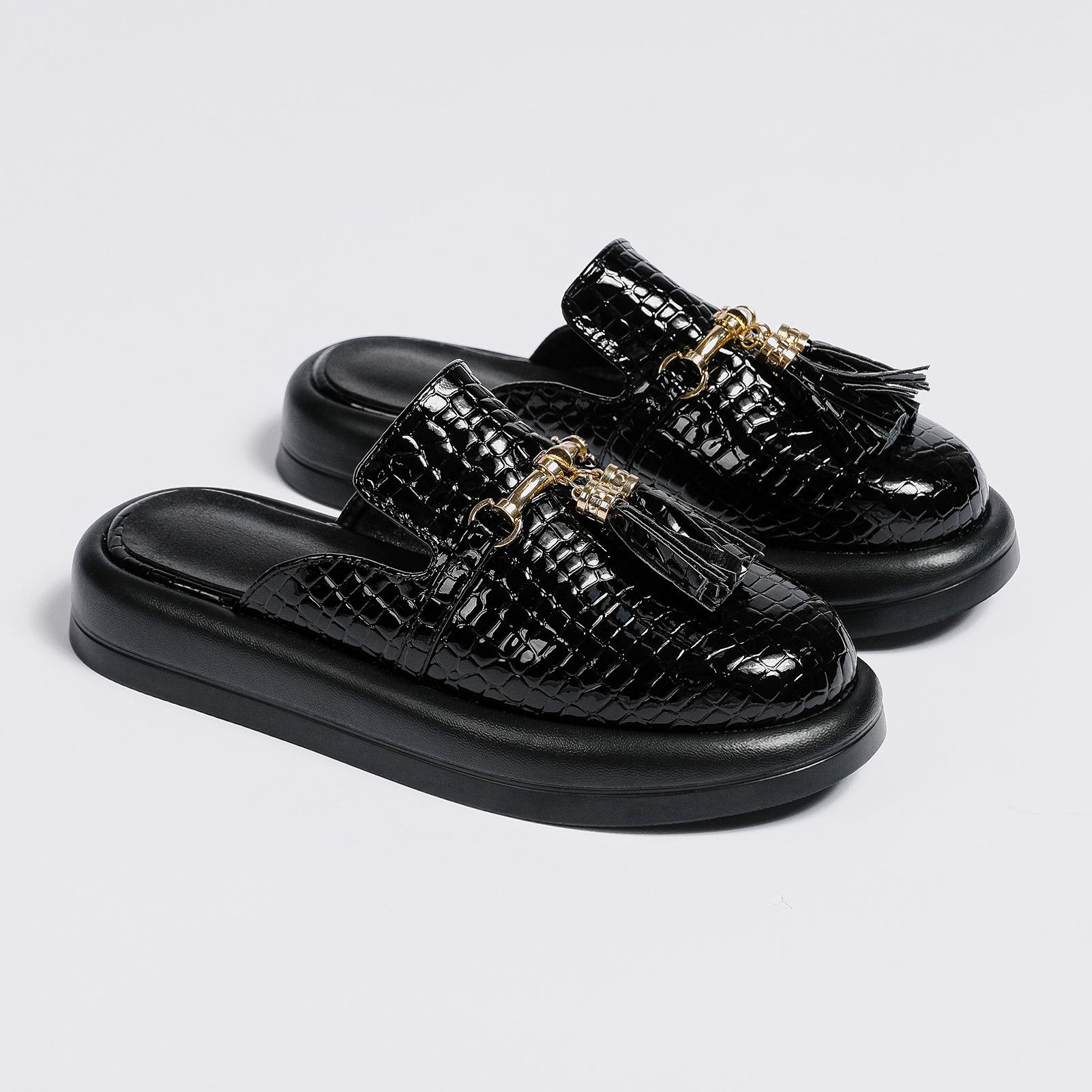 Жіночі мюлі з круглим носком на плоскій платформі з китицями з металевими прикрасами Жіноча модна повсякденне взуття Літнє чорне темно-коричневе 43 40 чорний
Жіночі мюлі з круглим носком на плоскій платформі з китицями з металевими прикрасами Жіноча модна повсякденне взуття Літнє чорне темно-коричневе 43 40 чорний