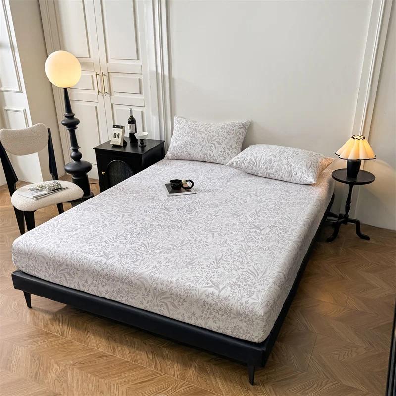 Высококачественная простыня на подкладке из чистого хлопка с эластичной лентой Простыня с принтом, одинарная, двойная, полный размер Queen Size, наматрасник 160x200x25cm 1pc
