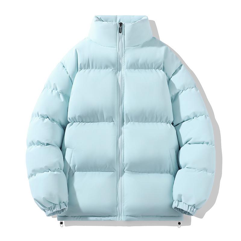 Осенняя новая одежда с хлопковой подкладкой для пар, однотонная одежда с воротником-стойкой и хлопковой подкладкой, мужская модная тенденция, одежда с хлопковой подкладкой, утолщенная теплая одежда для хлеба 3XL светло-синий