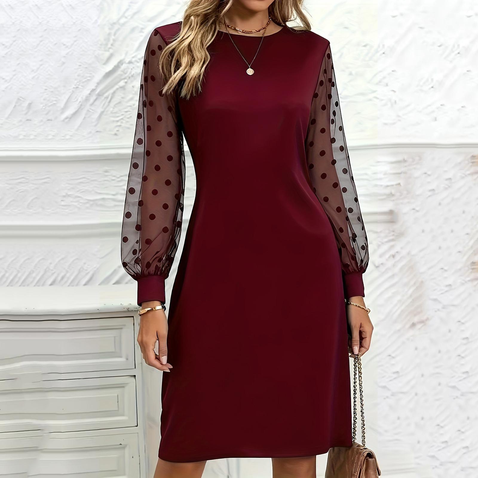 Women s Fashion Round Neck Long Sleeve Lace-Up Polka Dot Mesh Panel Dress L винний
Women s Fashion Round Neck Long Sleeve Lace-Up Polka Dot Mesh Panel Dress L винний