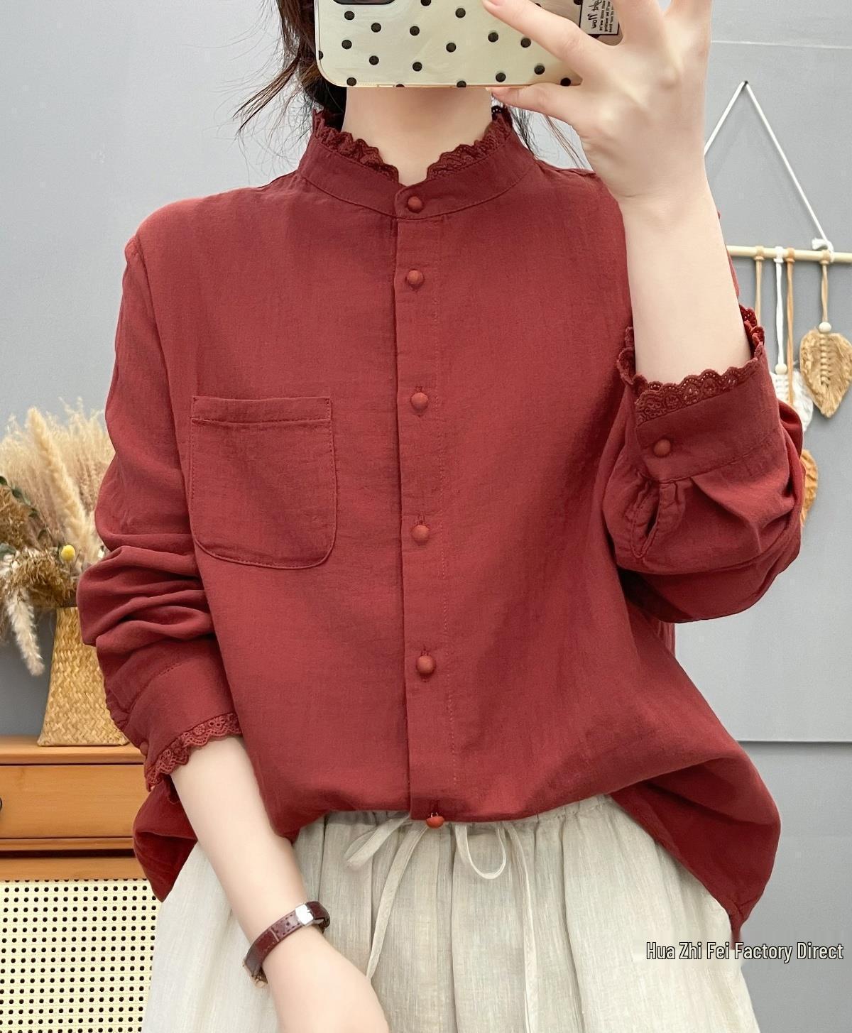 2026 Spring/Autumn Long Sleeve Stand Collar Ruffle Trim Artistic Shirt in Japanese Style - Age-Reducing Versatile Base Layer M
2026 Spring/Autumn Long Sleeve Stand Collar Ruffle Trim Artistic Shirt in Japanese Style - Age-Reducing Versatile Base Layer M
