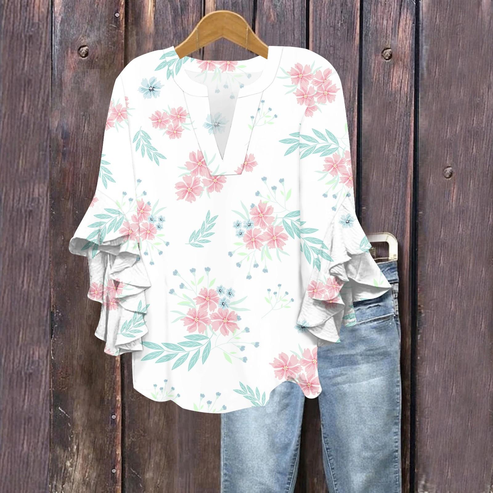 Літні топи для жінок Милі блузки з V-подібним вирізом та рукавом 3/4 Топ з квітковим принтом Повсякденні сорочки XL білий
Літні топи для жінок Милі блузки з V-подібним вирізом та рукавом 3/4 Топ з квітковим принтом Повсякденні сорочки XL білий