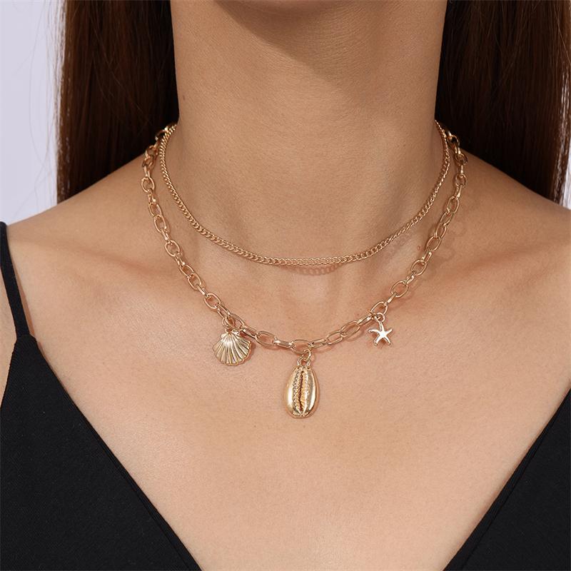 Fashion Gold Color Zinc Alloy Chain Necklace Double-Layer Shell Starfish Pendant Choker Necklace for Women Holiday Gifts
Fashion Gold Color Zinc Alloy Chain Necklace Double-Layer Shell Starfish Pendant Choker Necklace for Women Holiday Gifts