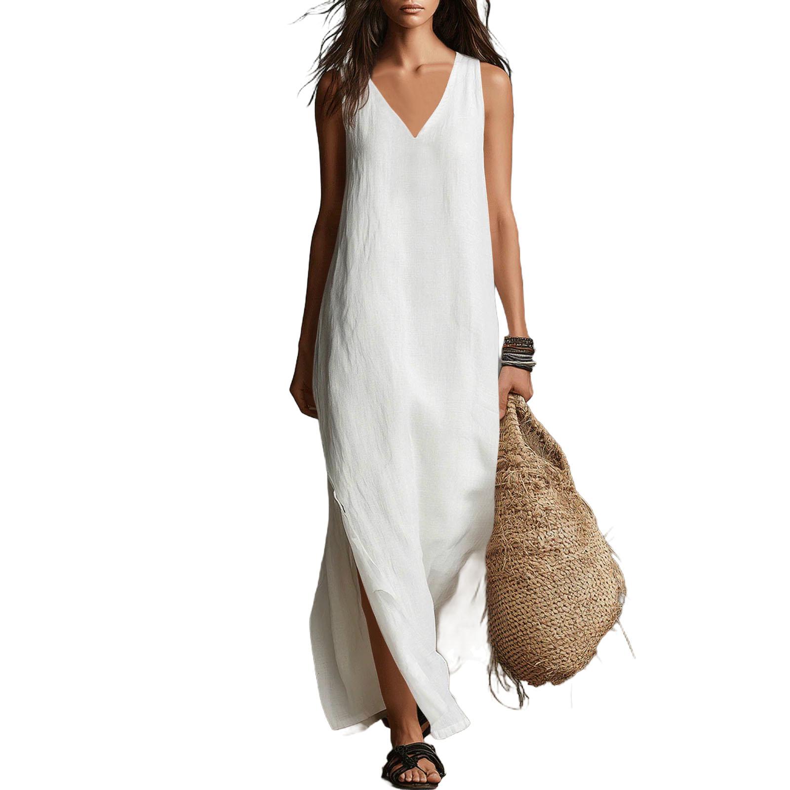 Ladies Casual Sleeveless Cotton Linen V-neck Big Swing Dress XL білий
Ladies Casual Sleeveless Cotton Linen V-neck Big Swing Dress XL білий