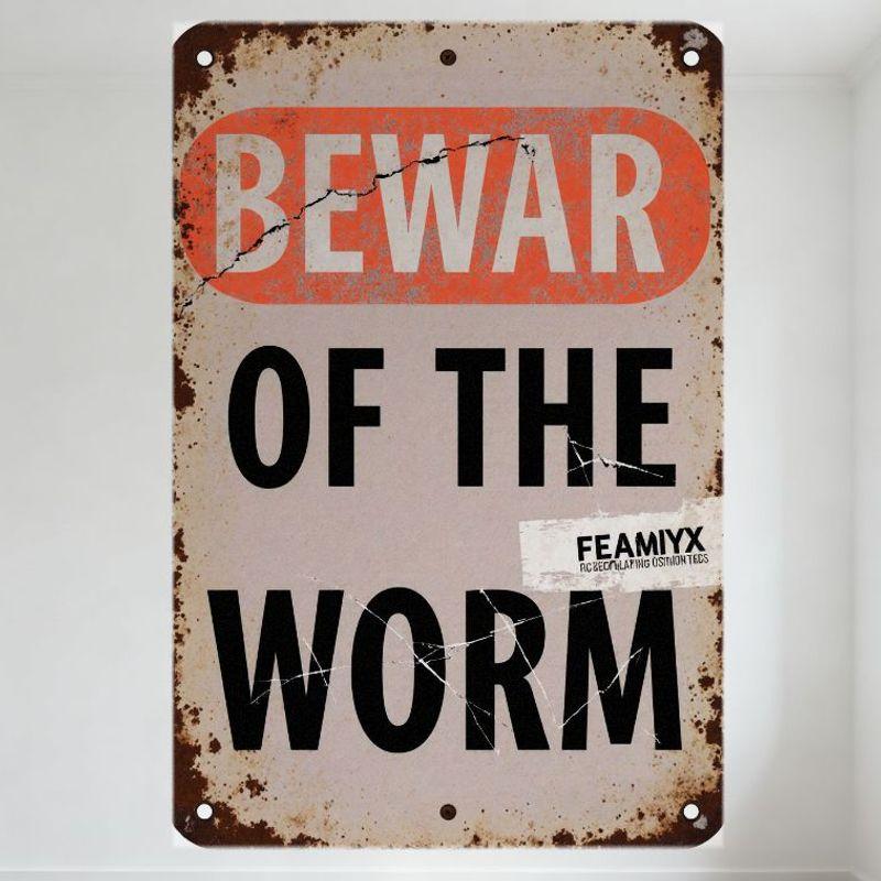 Vintage Beware of the Worm Metal Tin Sign with Rust Spots and Cracks, Wall-Mounted for Home/Man Cave Decor 20x30cm(7.8x11.8inch)
Vintage Beware of the Worm Metal Tin Sign with Rust Spots and Cracks, Wall-Mounted for Home/Man Cave Decor 20x30cm(7.8x11.8inch)