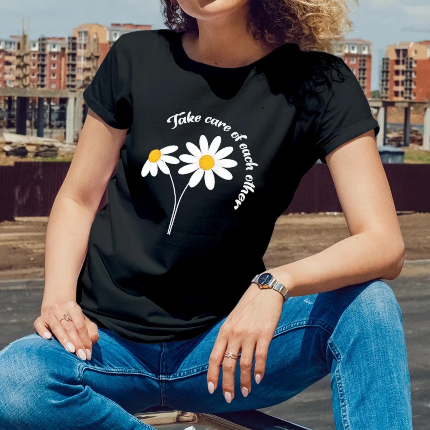 SummerWomensShortSleeve CottonTShirtTakeCareofEach Other Daisy Print for Outdoor Summer OutingsYoungWomen with a Caring Style S чёрный
SummerWomensShortSleeve CottonTShirtTakeCareofEach Other Daisy Print for Outdoor Summer OutingsYoungWomen with a Caring Style S чёрный