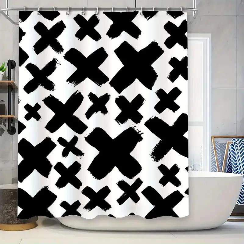 Modern Bathroom Shower Curtain Set Decorative Black White X Design Waterproof Fabric Rod Pocket Hooks W60H190(CM)-1 Pcs
Modern Bathroom Shower Curtain Set Decorative Black White X Design Waterproof Fabric Rod Pocket Hooks W60H190(CM)-1 Pcs