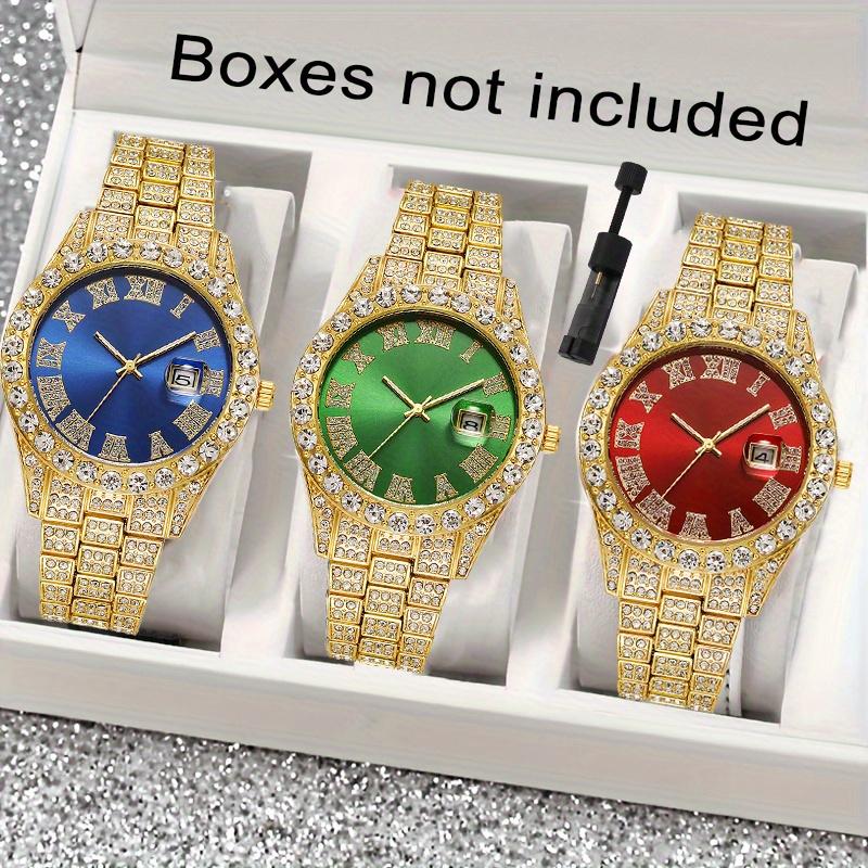 3-piece hip hop rhinestone watch set - Couple fashion quartz watch for party and street style
3-piece hip hop rhinestone watch set - Couple fashion quartz watch for party and street style
