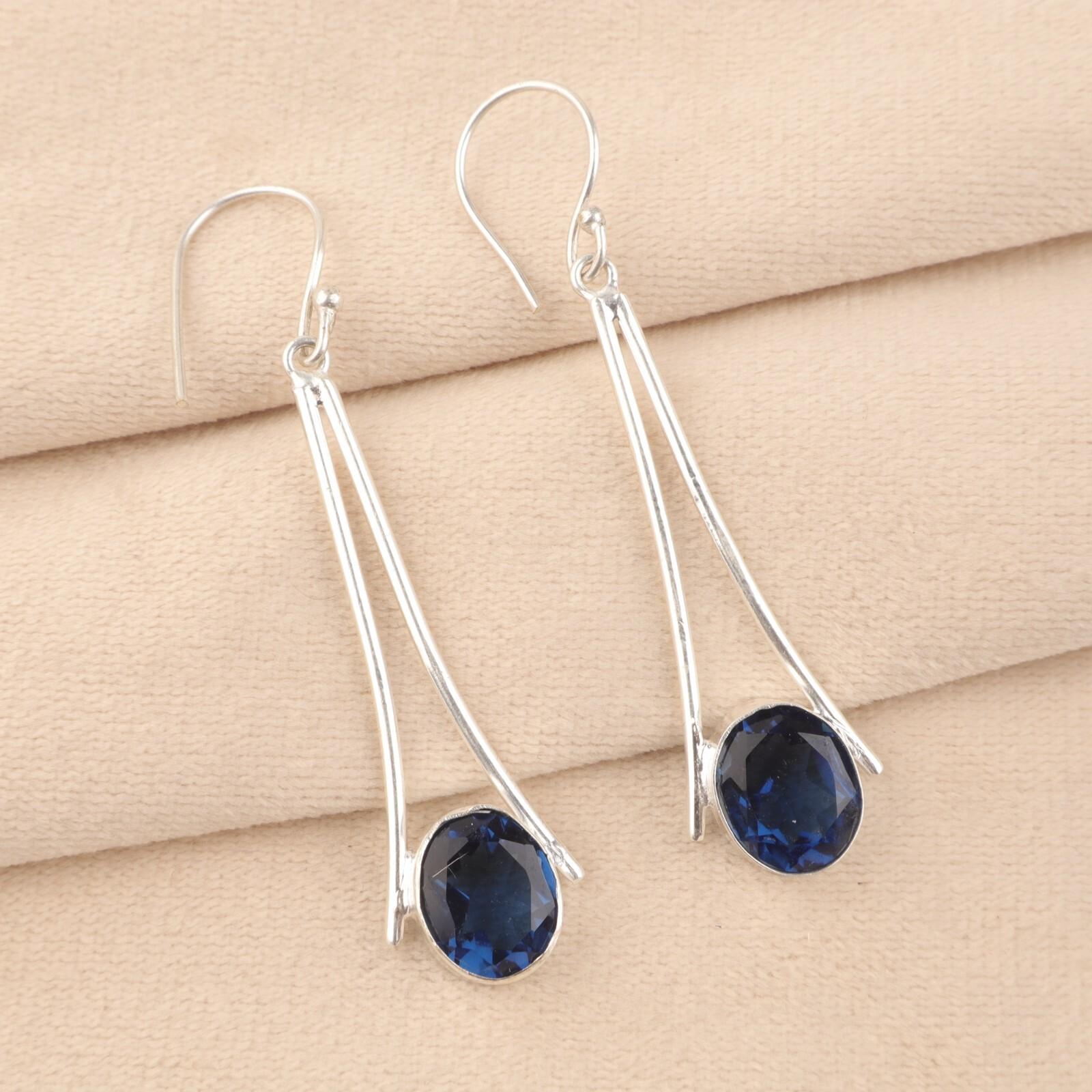 Natural London Blue Topaz Gemstone 925 Sterling Silver Handmade Earrings 2.63 EE-136-10
Natural London Blue Topaz Gemstone 925 Sterling Silver Handmade Earrings 2.63 EE-136-10