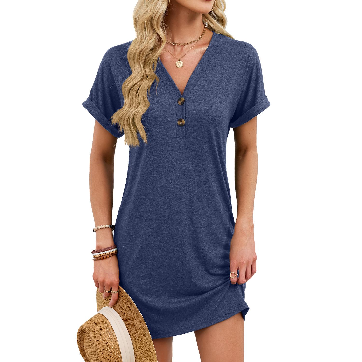 European Style Women Clothing Spring and Summer Solid Color V-Neck Button Short Sleeve T-Shirt Mini Skirt M тёмно-синий
European Style Women Clothing Spring and Summer Solid Color V-Neck Button Short Sleeve T-Shirt Mini Skirt M тёмно-синий