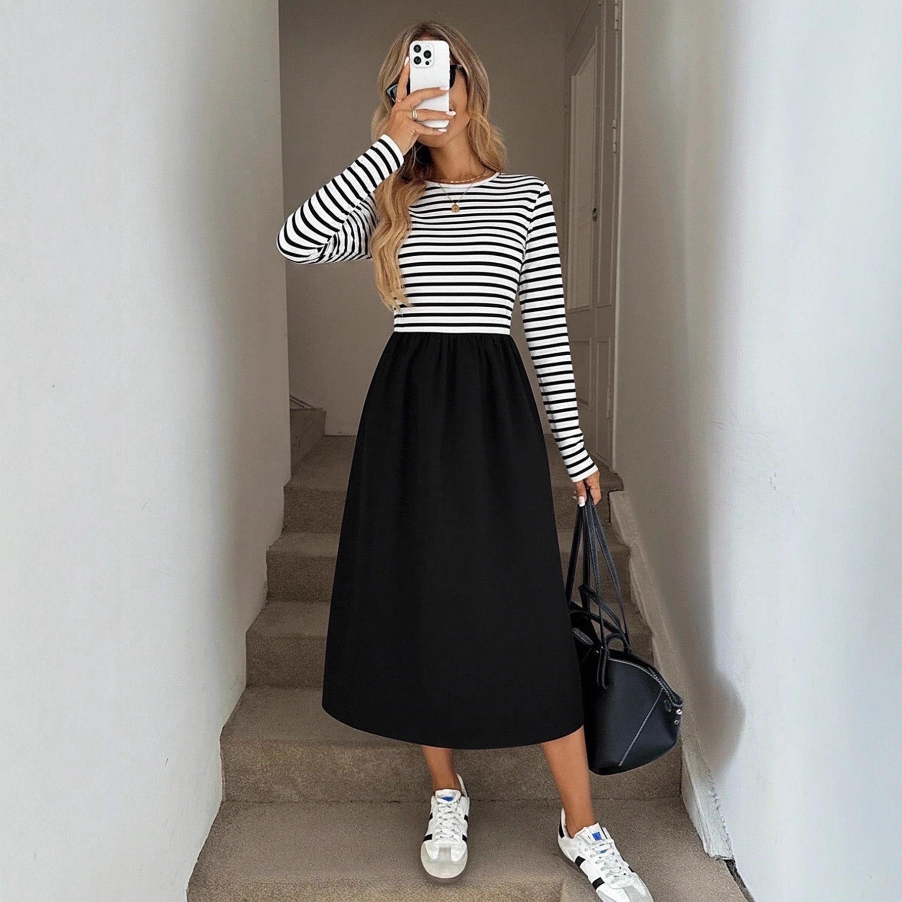 Women s Black & White Striped Midi Dress - Long Sleeve, Round Neck, Slim Fit, Casual Style for Autumn/Winter Extra Small белый
Women s Black & White Striped Midi Dress - Long Sleeve, Round Neck, Slim Fit, Casual Style for Autumn/Winter Extra Small белый