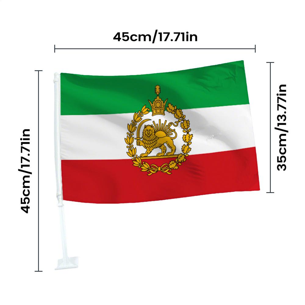 Pahlavi Dynasty Lion Sun Flag Car Window Flag With Stick Polyester Fabric Mount Flag Signs with Stand Banner Pendant Party Decor
Pahlavi Dynasty Lion Sun Flag Car Window Flag With Stick Polyester Fabric Mount Flag Signs with Stand Banner Pendant Party Decor