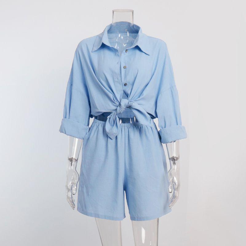 Loose Long Sleeved Shirt and Shorts Set Loose Long Sleeves Shirt Shorts Suit Blue M
Loose Long Sleeved Shirt and Shorts Set Loose Long Sleeves Shirt Shorts Suit Blue M