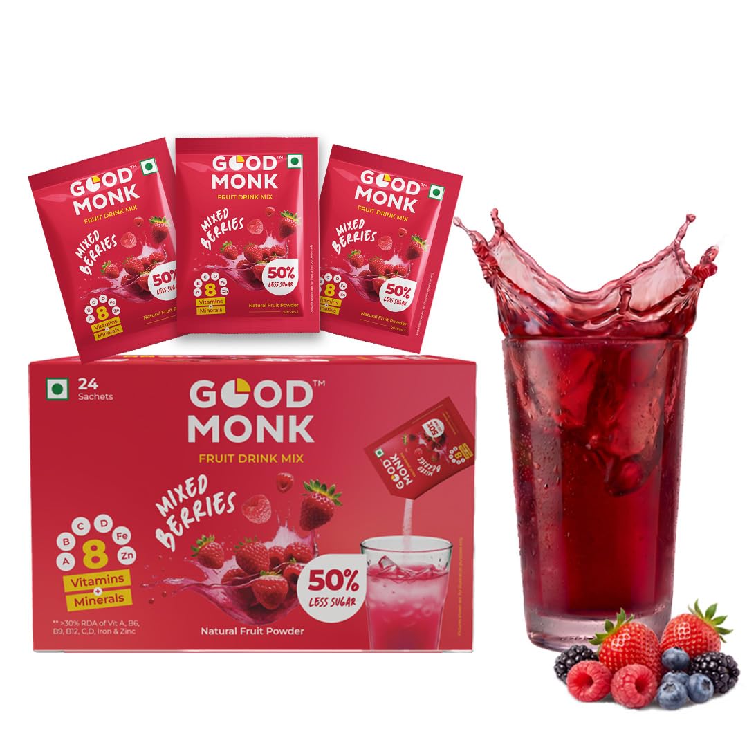 Good Monk Fruit Drink Mix (Natural Mixed Berries Powder), 50% Less Sugar with 8 Vitamins & Minerals (Vitamin B12, C, D, Iron & more) | Tasty & Heal
Good Monk Fruit Drink Mix (Natural Mixed Berries Powder), 50% Less Sugar with 8 Vitamins & Minerals (Vitamin B12, C, D, Iron & more) | Tasty & Heal