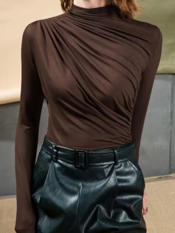 Spring/Autumn Solid Color Elegant Semi-High Neck Slimming Versatile Top S колір темно кави
Spring/Autumn Solid Color Elegant Semi-High Neck Slimming Versatile Top S колір темно кави