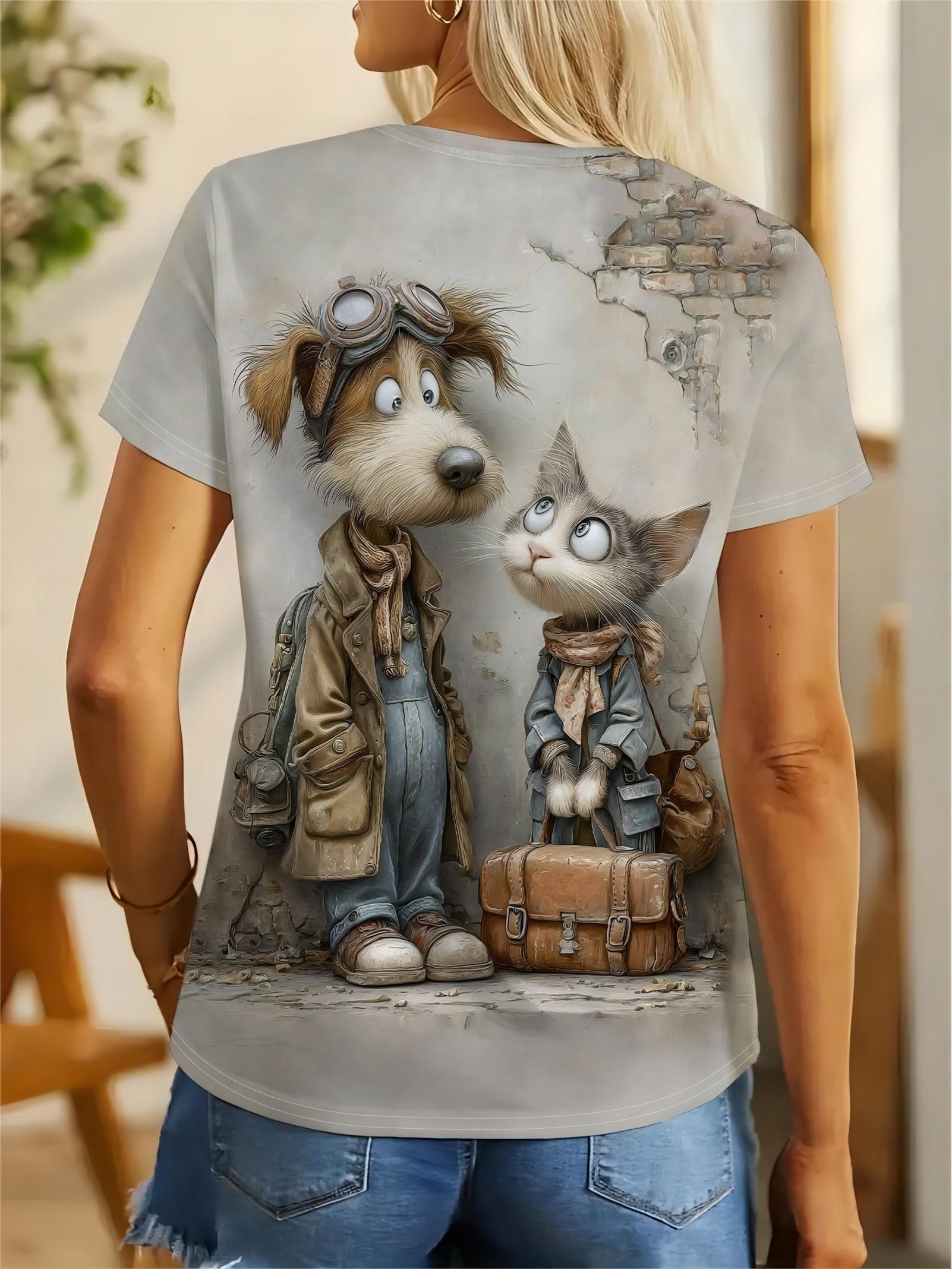 Cartoon Cat And Dog Travel Graphic Print T-Shirt Women S Funny Casual Top Short Sleeve Shirt Cute Pet Design (Travel Compatible) for Travel Vacation E 3XL дубильная кора
Cartoon Cat And Dog Travel Graphic Print T-Shirt Women S Funny Casual Top Short Sleeve Shirt Cute Pet Design (Travel Compatible) for Travel Vacation E 3XL дубильная кора