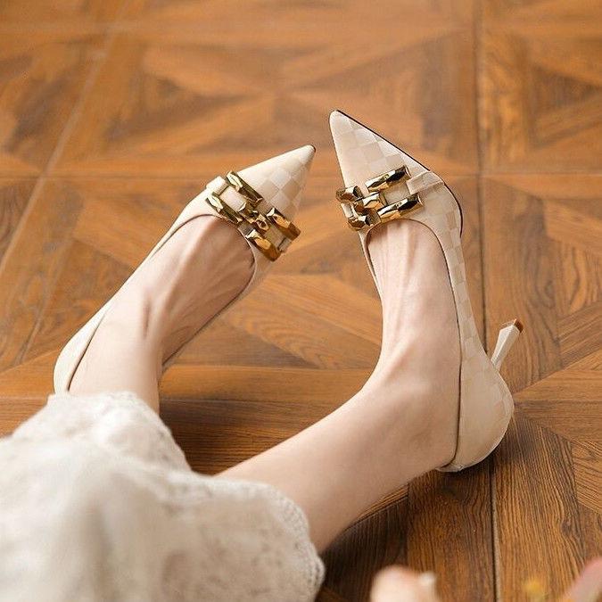 French high heels women s thin heels 2025 spring and autumn new pointed head shallow mouth heels temperament matte plaid metal decoration 34
French high heels women s thin heels 2025 spring and autumn new pointed head shallow mouth heels temperament matte plaid metal decoration 34