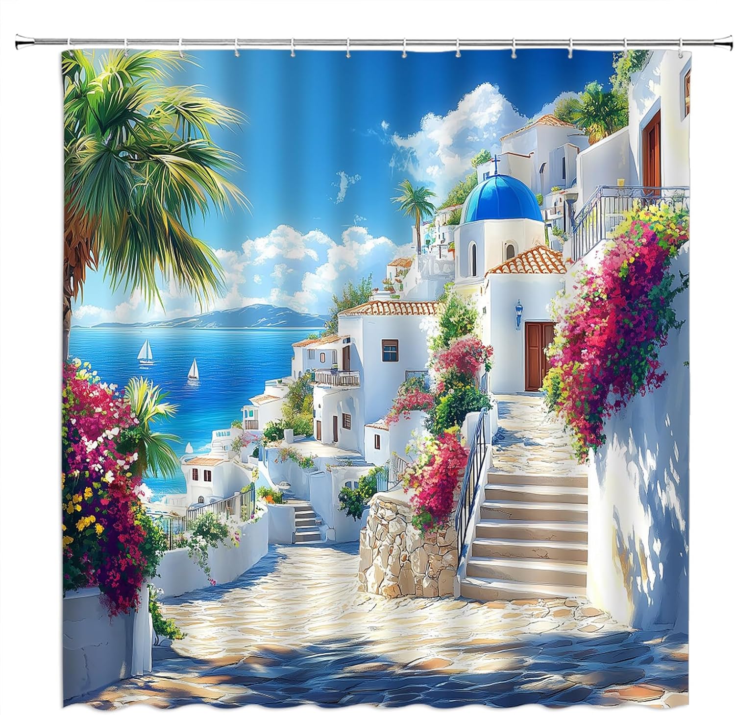 Greek Alley Shower Curtain Whitewashed Walls Terracotta Pots Flowers Polyester Machine Washable With 12 Hooks For Bathroom Decor W90H180(CM)-1 Pcs
Greek Alley Shower Curtain Whitewashed Walls Terracotta Pots Flowers Polyester Machine Washable With 12 Hooks For Bathroom Decor W90H180(CM)-1 Pcs