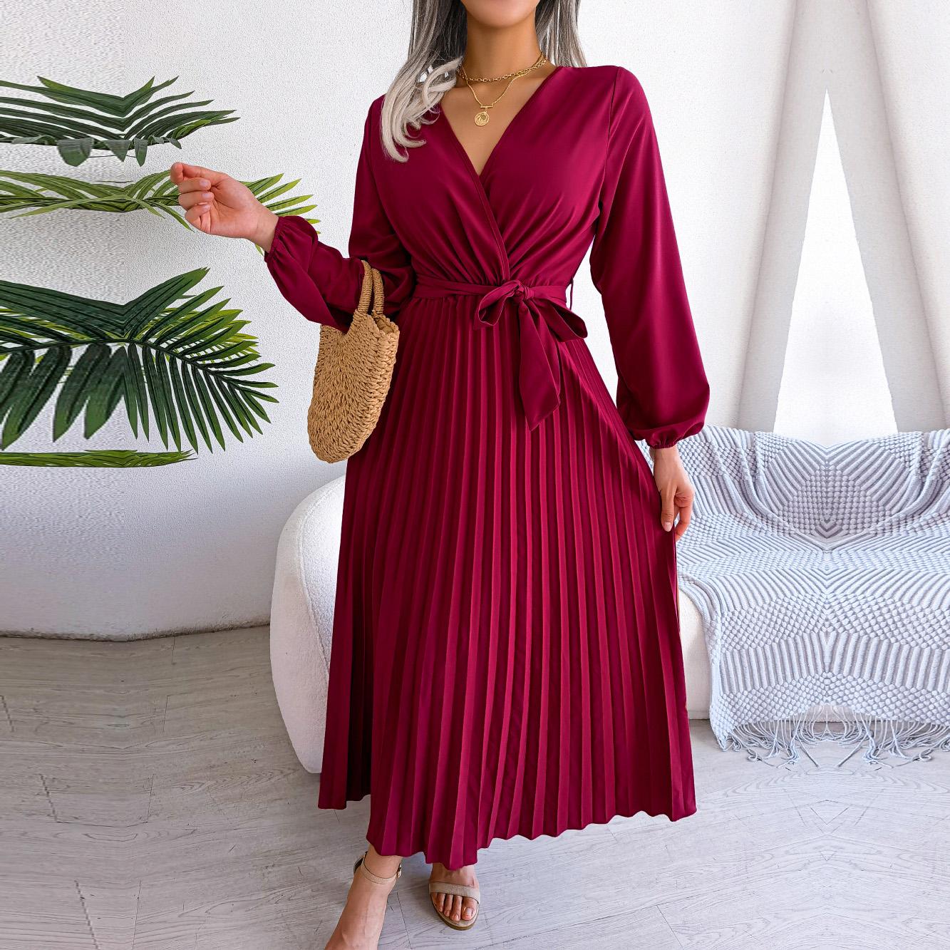 Women Cross Solid Color V Neck Hem Pleated Long Dress For Fashion S червоний
Women Cross Solid Color V Neck Hem Pleated Long Dress For Fashion S червоний