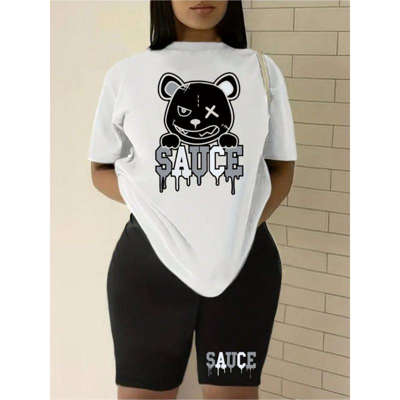 Women s Black Cartoon Bear Sauce Print T-Shirt Casual Round Neck Short Sleeve Lightweight Tee S белый
Women s Black Cartoon Bear Sauce Print T-Shirt Casual Round Neck Short Sleeve Lightweight Tee S белый