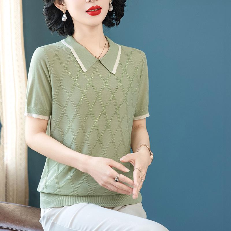 Elegant Summer Knit T-Shirt: Women s Loose Lapel Pullover, Short Sleeve Top for Middle-Aged & Elderly Moms 2XL (recommended 110-120 pounds) зелений
Elegant Summer Knit T-Shirt: Women s Loose Lapel Pullover, Short Sleeve Top for Middle-Aged & Elderly Moms 2XL (recommended 110-120 pounds) зелений