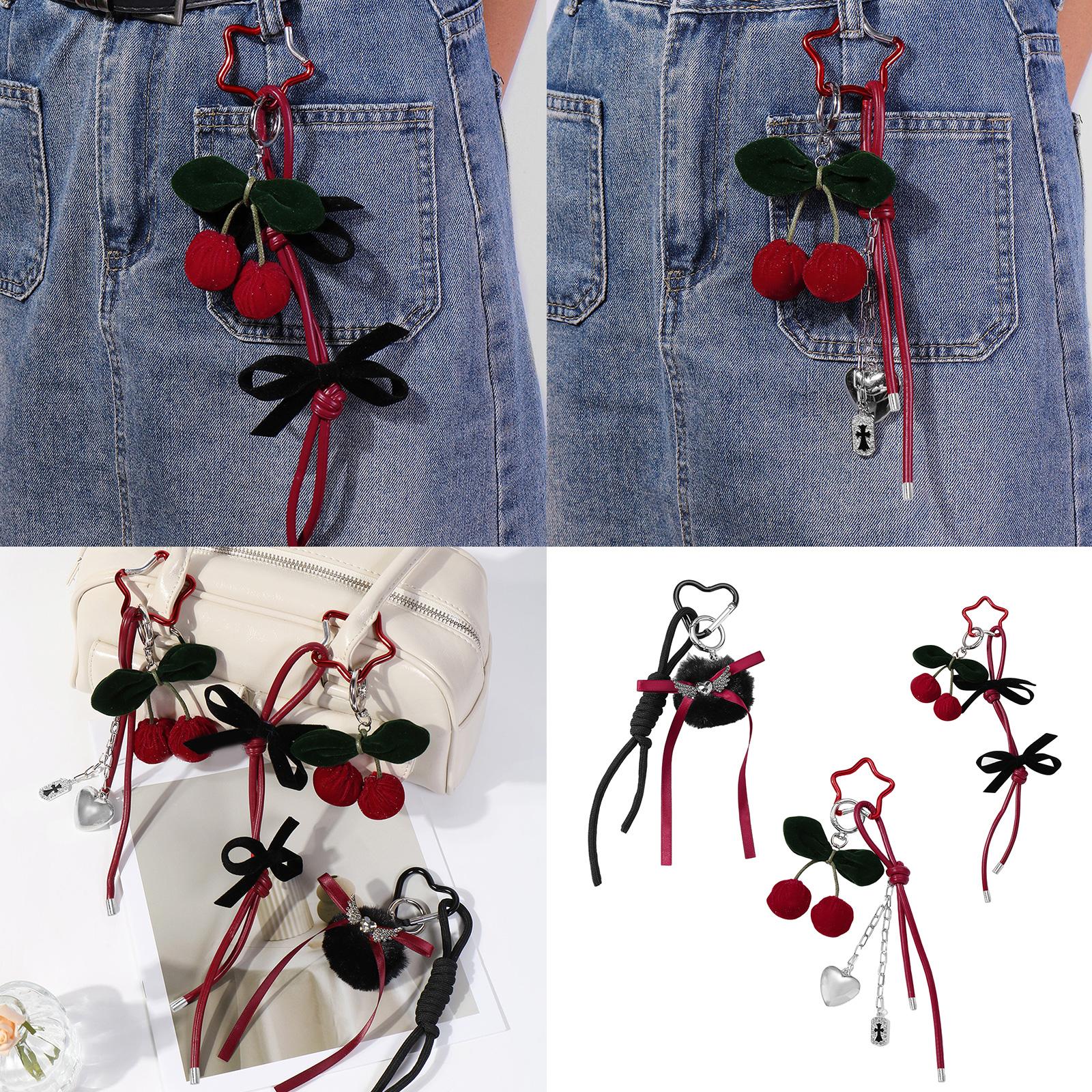 Handmade Keyring Cherry Bowknot Heart/Black Pompoms Lanyard Keychain for Women Fashionable Accessory for Daily Life 3
Handmade Keyring Cherry Bowknot Heart/Black Pompoms Lanyard Keychain for Women Fashionable Accessory for Daily Life 3