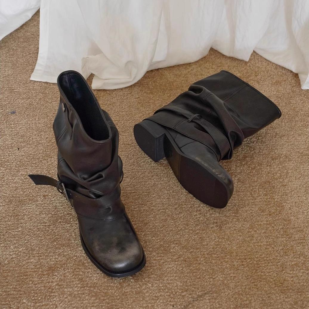 Cowhide version~ retro large tube circumference pleated stacking boots genuine leather one-pedal sleeve western cowboy boots knight short boots 40 чёрный
Cowhide version~ retro large tube circumference pleated stacking boots genuine leather one-pedal sleeve western cowboy boots knight short boots 40 чёрный