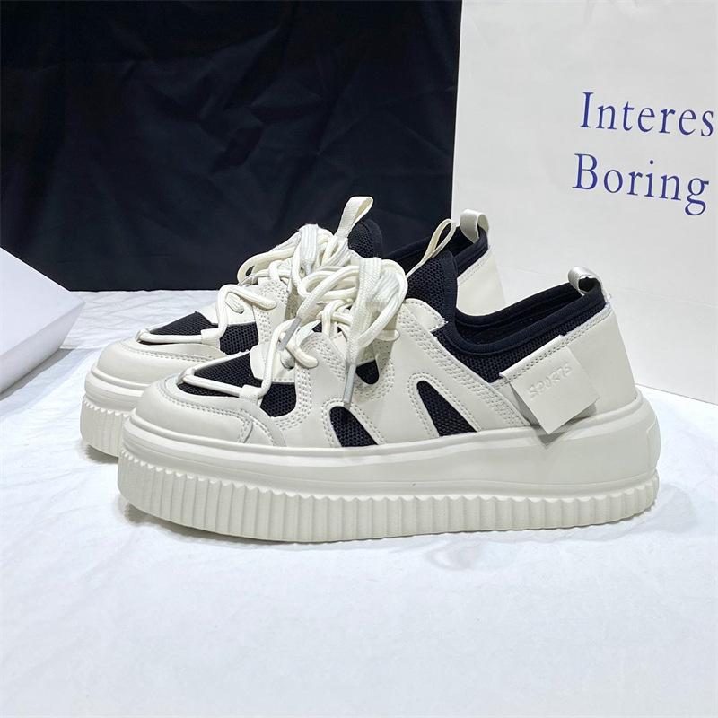 Белые туфли на толстой подошве, женская весенняя новая повседневная дышащая спортивная обувь в корейском стиле 40 чёрный
