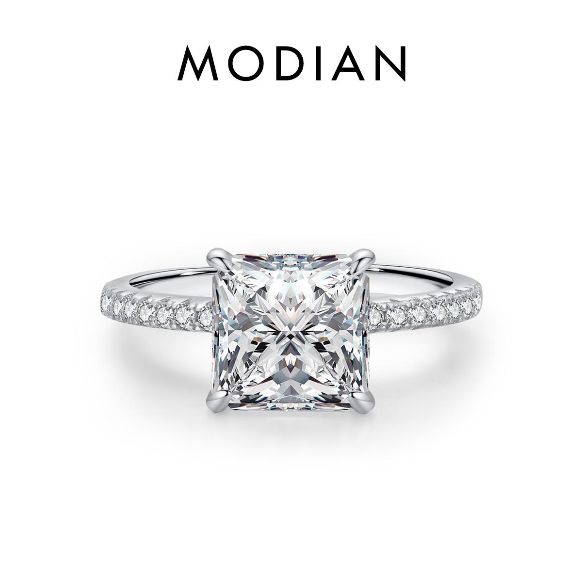 MODIAN Стерлингового Серебра 925 Розовое Измельченный Лед 2ct Квадратное Сверкающее Кольцо Для Женщин С Платиновым Покрытием Классические Свадебные Украшения Подарок 6 белый