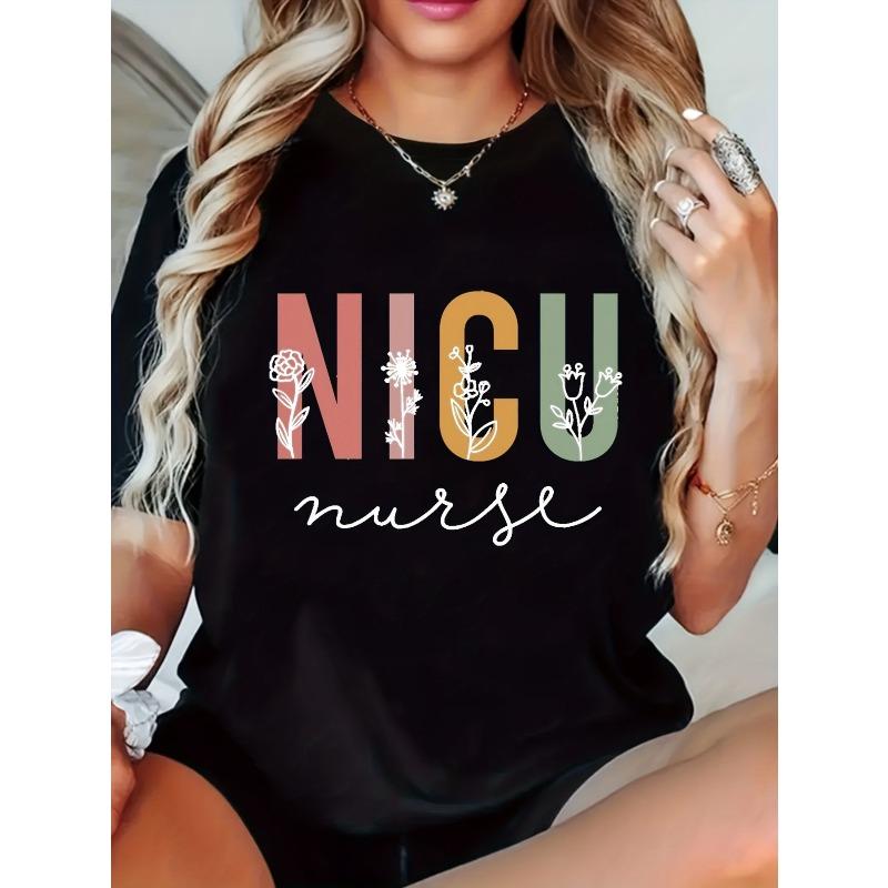 European sizes Women s NICU nurse pattern t-shirt-floral and geometric print casual Soft stretch knit fabric Round neck black with pastel colors 4XL
European sizes Women s NICU nurse pattern t-shirt-floral and geometric print casual Soft stretch knit fabric Round neck black with pastel colors 4XL