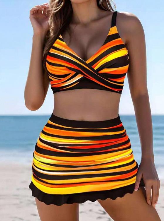 Split swimsuit women s color strips cross-wrapped chest high waist skirt three-piece resort hot spring swimsuit XXL
Split swimsuit women s color strips cross-wrapped chest high waist skirt three-piece resort hot spring swimsuit XXL
