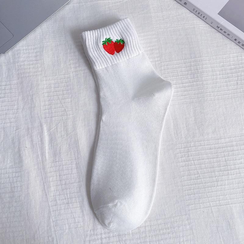 White Ankle Socks - Mid-length Summer and Spring Style Anti-odor and Sweat-absorbing Versatile Cotton Socks with Fruit Embroidery and Pure Color. 1 pair
White Ankle Socks - Mid-length Summer and Spring Style Anti-odor and Sweat-absorbing Versatile Cotton Socks with Fruit Embroidery and Pure Color. 1 pair