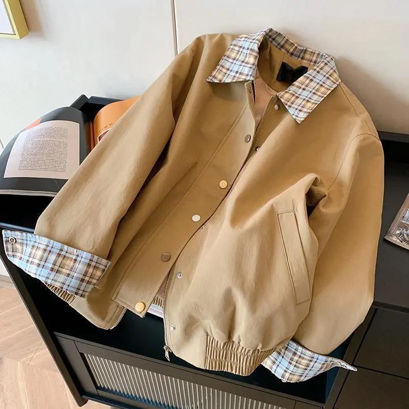 Vintage Contrasting Splicing Plaid Jacket Jacket Women s Autumn Khaki Design Loose Top Others Have Hang Tags 2XL хакі
Vintage Contrasting Splicing Plaid Jacket Jacket Women s Autumn Khaki Design Loose Top Others Have Hang Tags 2XL хакі