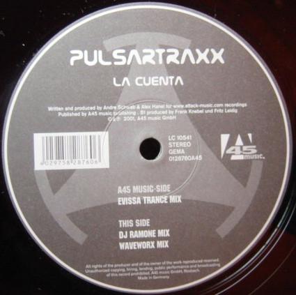 12inch Record PULSARTRAXX - La Cuenta 0128760A45 A45 Music 2001 Germany Dance & Electronica Used
12inch Record PULSARTRAXX - La Cuenta 0128760A45 A45 Music 2001 Germany Dance & Electronica Used