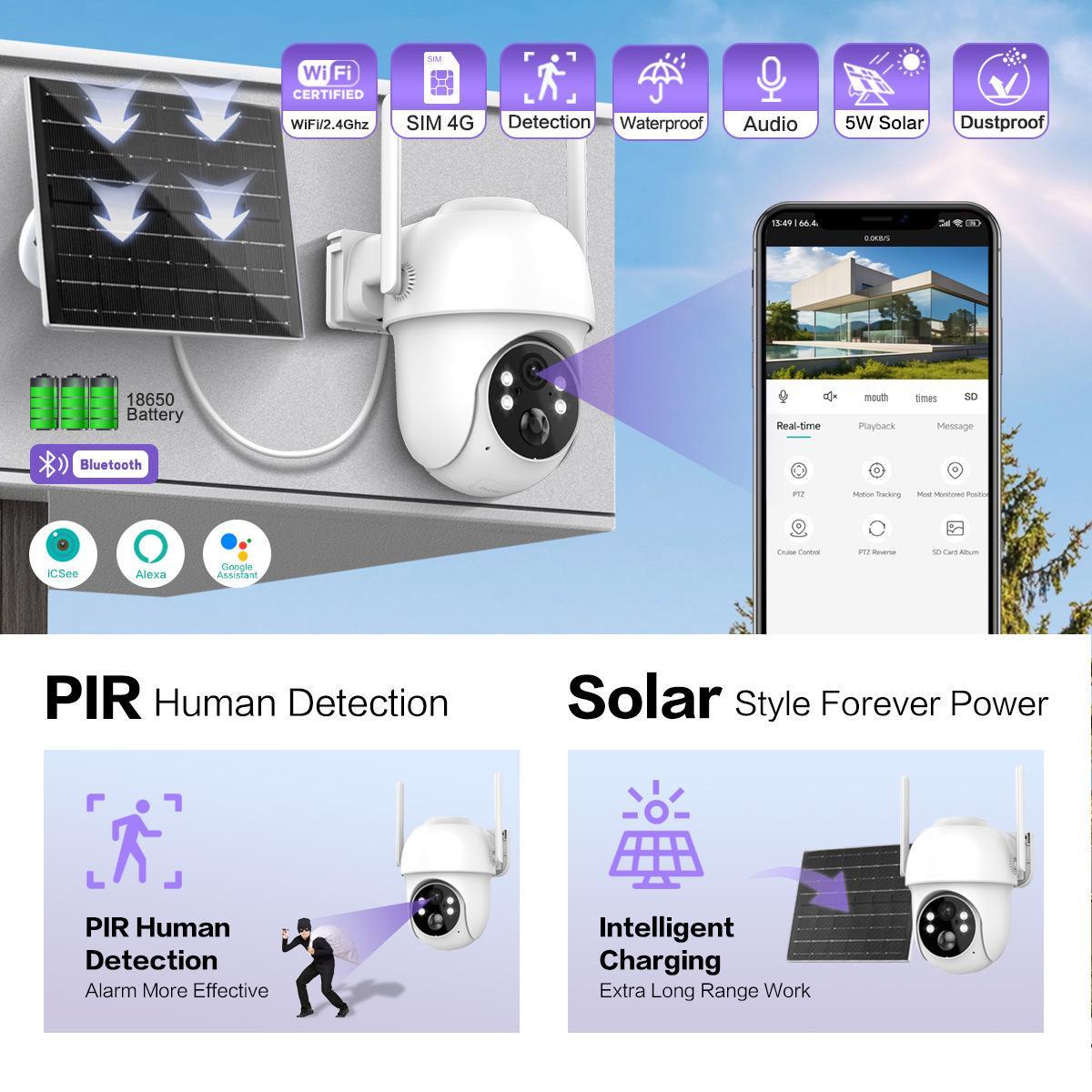 4G Solar-Powered Low-Power Camera with 4MP Outdoor Remote HD Night Vision Monitoring System
4G Solar-Powered Low-Power Camera with 4MP Outdoor Remote HD Night Vision Monitoring System