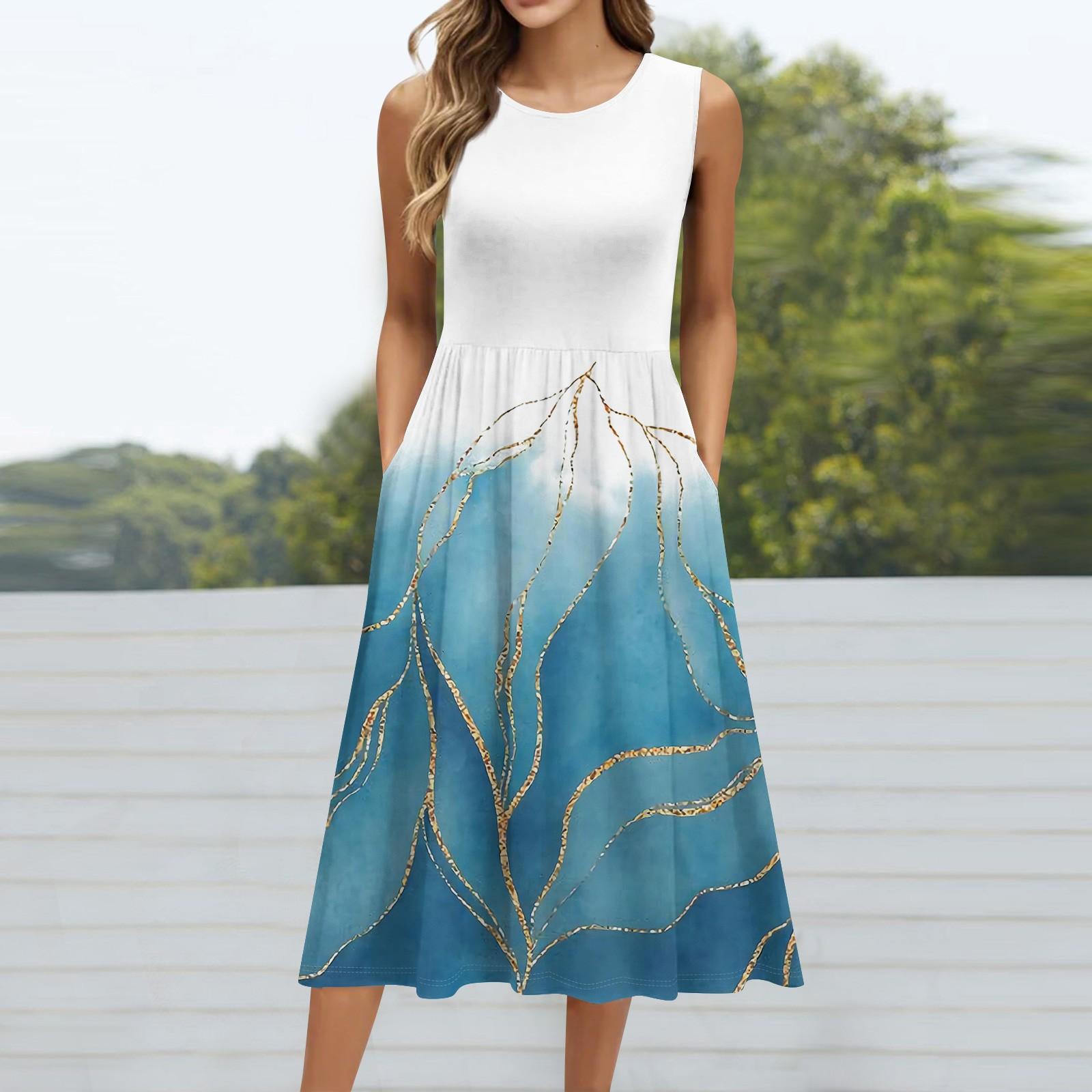 Women s Fashionable Printed Round Neck Sleeveless Casual Pullover Pocket Mid Length Dress XL небо синє кольору
Women s Fashionable Printed Round Neck Sleeveless Casual Pullover Pocket Mid Length Dress XL небо синє кольору