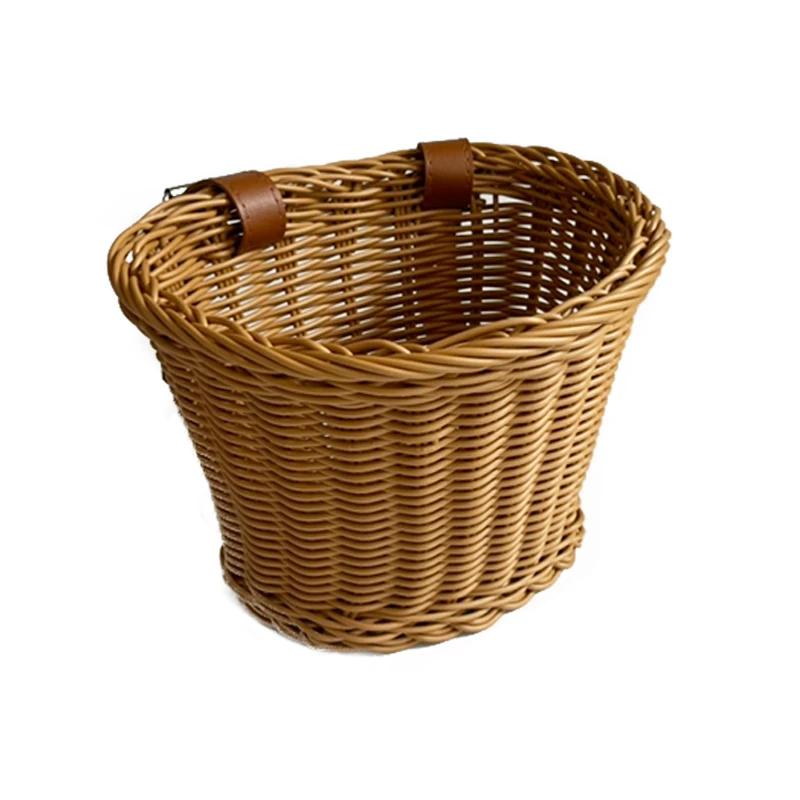 Водонепроницаемая Прочная Плетеная Корзина для Хранения Ручной Работы Съемная Сумка для Багажа Передняя Корзина для Коляски для Детского Велосипеда Самоката Плетеная Ротанговая Сумка