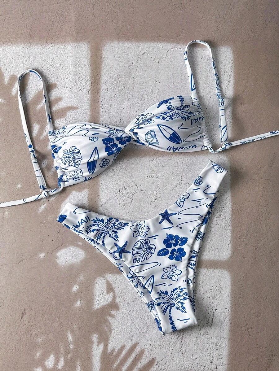 European And American Printed Bikini Swimsuit Female Sexy Lace-Up Halter Split Two-Piece Bikini Vacation Swimsuit XL світло-синій колір
European And American Printed Bikini Swimsuit Female Sexy Lace-Up Halter Split Two-Piece Bikini Vacation Swimsuit XL світло-синій колір