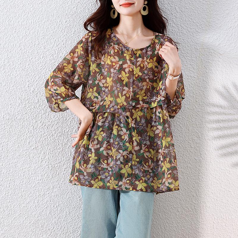 DIMANAF 2025 Summer Plus Size Short Sleeves Blouse Oversized T-Shirt Women Floral Loose Tops Tees Fashion New Shirt 5XL коричневий
DIMANAF 2025 Summer Plus Size Short Sleeves Blouse Oversized T-Shirt Women Floral Loose Tops Tees Fashion New Shirt 5XL коричневий