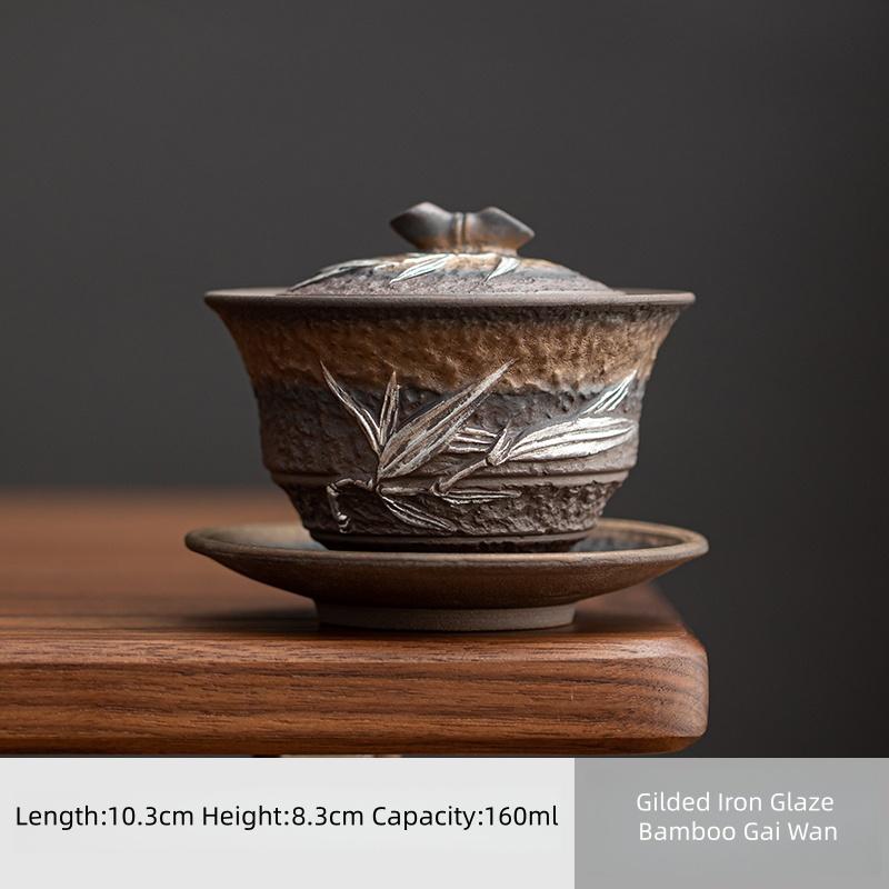 160ml Gilded Iron Glaze Bamboo Coarse Pottery Gai Wan Tea Bowl Old Rock Mud Tea Maker Handmade Retro KungFu Tea Set Tea Ceremony 200ml
160ml Gilded Iron Glaze Bamboo Coarse Pottery Gai Wan Tea Bowl Old Rock Mud Tea Maker Handmade Retro KungFu Tea Set Tea Ceremony 200ml