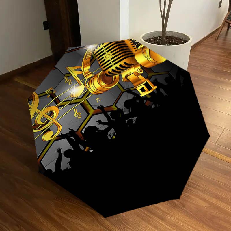 Golden Microphone with Headphones and Music Notes on Honeycomb Background - Automatic Opening Folding Umbrella, Portable Design, 8-Bone Iron
Golden Microphone with Headphones and Music Notes on Honeycomb Background - Automatic Opening Folding Umbrella, Portable Design, 8-Bone Iron