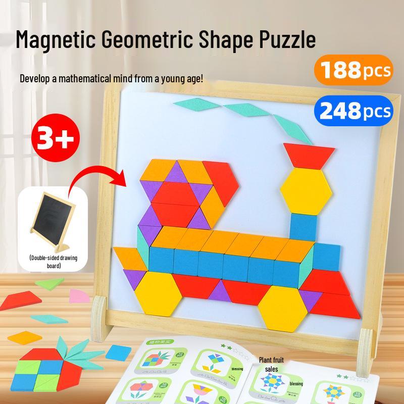 Double-Sided Wooden Magnetic Jigsaw Puzzle and Drawing Board with Tangram Blocks for Children
Double-Sided Wooden Magnetic Jigsaw Puzzle and Drawing Board with Tangram Blocks for Children