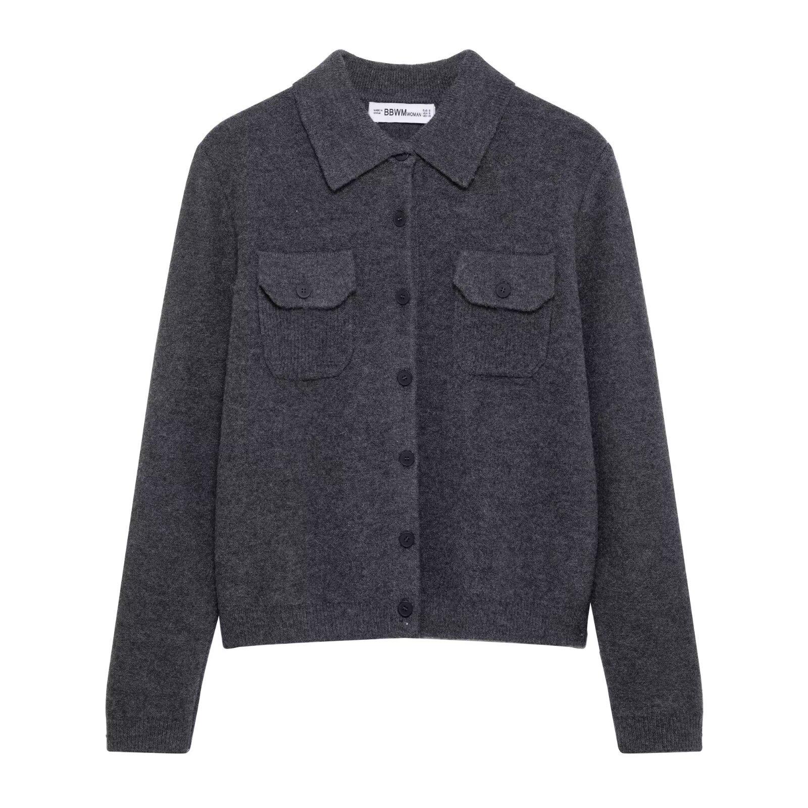 Женский весенний вязаный кардиган на пуговицах с воротником поло и карманами Small темно-серого
Женский весенний вязаный кардиган на пуговицах с воротником поло и карманами Small темно-серого