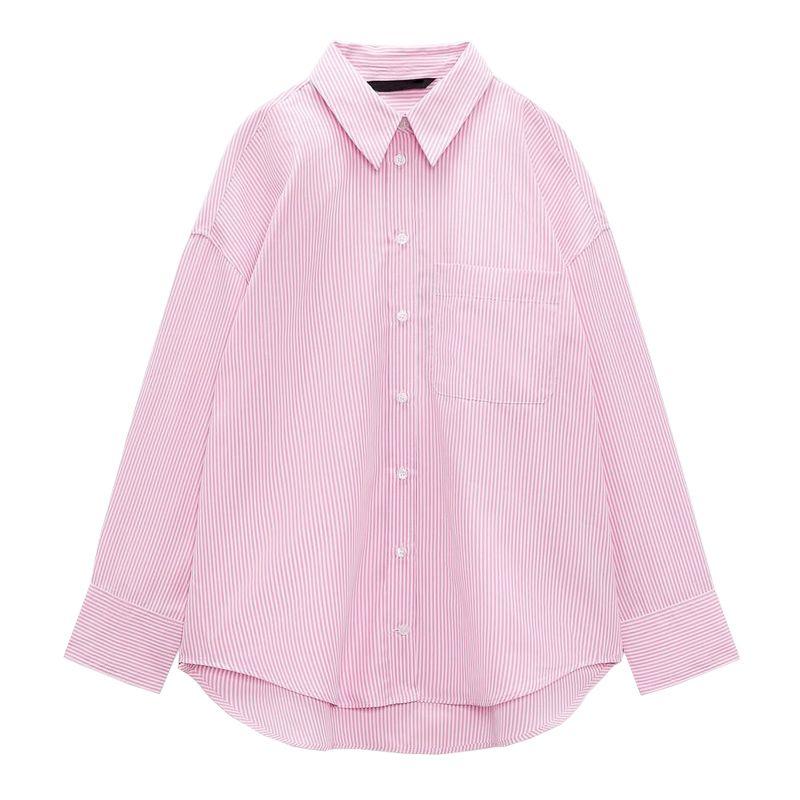 Autumn Loose Pink Long Sleeve Stripes Poplin Bottoming Shirt Pink L
Autumn Loose Pink Long Sleeve Stripes Poplin Bottoming Shirt Pink L