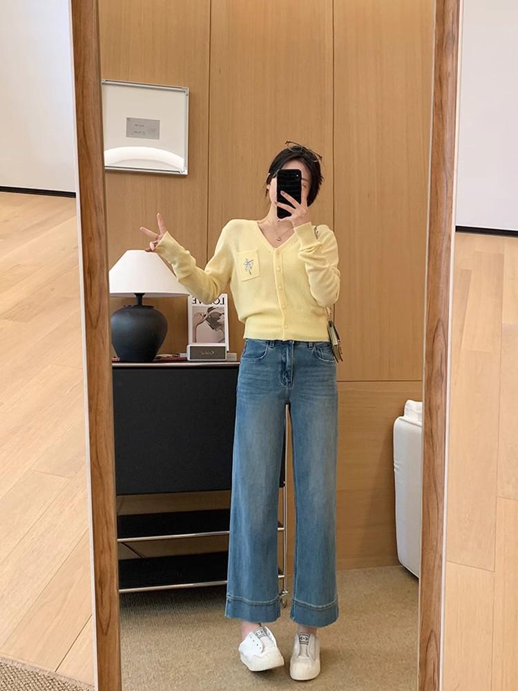 Plus Size Slim Fit High-Waisted Cropped Wide-Leg Jeans with Blue Daisy Trim for Pear-Shaped Figures, Autumn/Winter Collection
Plus Size Slim Fit High-Waisted Cropped Wide-Leg Jeans with Blue Daisy Trim for Pear-Shaped Figures, Autumn/Winter Collection