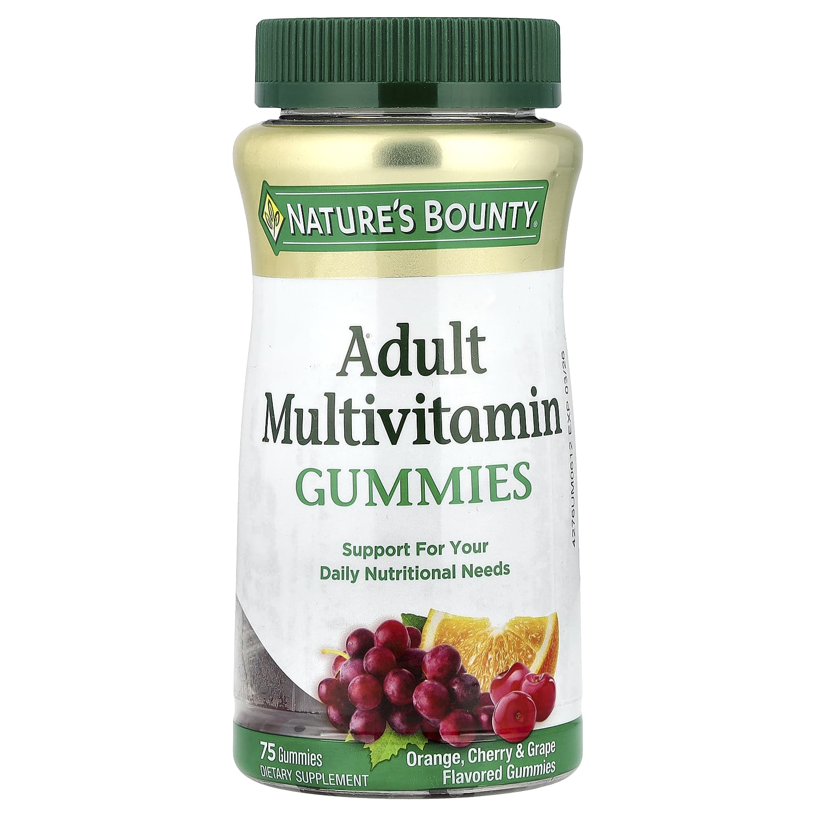 Nature S Bounty, Adult Multivitamin Gummies, Orange, Cherry & Grape Flavors, 75 Gummies
Nature S Bounty, Adult Multivitamin Gummies, Orange, Cherry & Grape Flavors, 75 Gummies