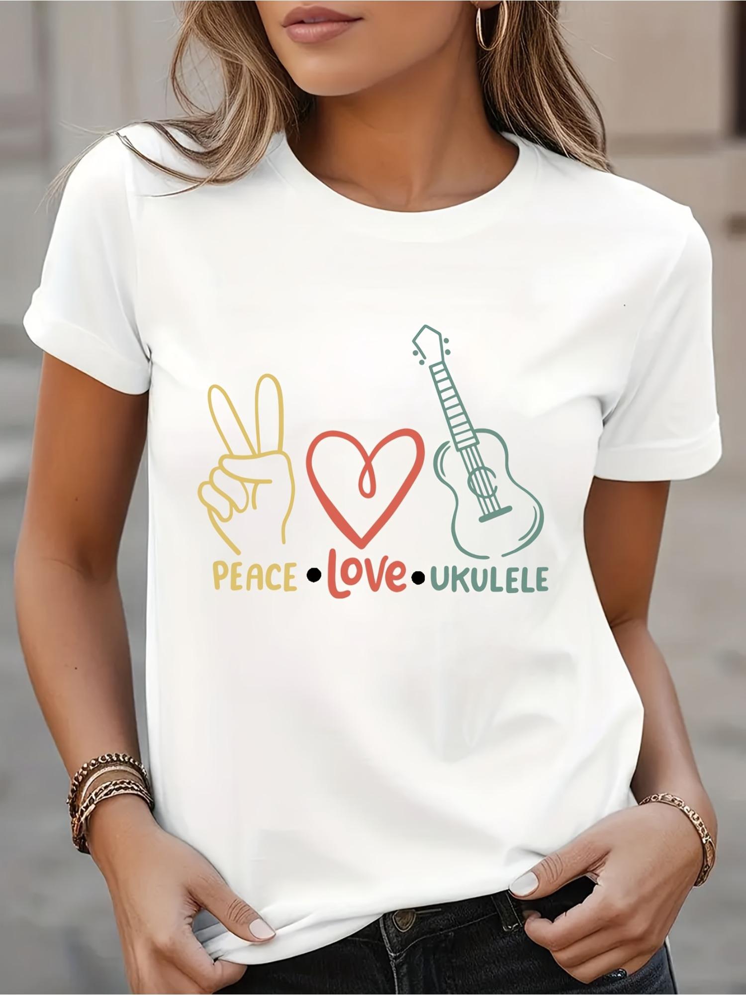 Unisex Black Casual Graphic T-Shirt with Colorful Peace Love Ukulele Design - Soft Breathable Short Sleeve Crew Neck Tee, S белый
Unisex Black Casual Graphic T-Shirt with Colorful Peace Love Ukulele Design - Soft Breathable Short Sleeve Crew Neck Tee, S белый