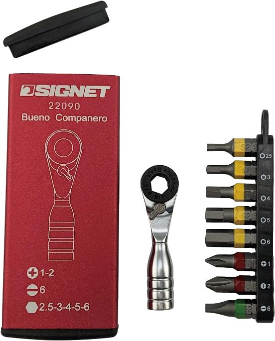 SIGNET 22090 Ultra Short Mini Ratchet Set, 52 Gears, Total Length: 2.0 inches (52 mm), 8 Bits Included, Red
SIGNET 22090 Ultra Short Mini Ratchet Set, 52 Gears, Total Length: 2.0 inches (52 mm), 8 Bits Included, Red